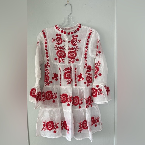 PQ Swim Embroidered White & Pink  Sheer Cover Up Mini Dress XS/S NWT - Picture 5 of 6